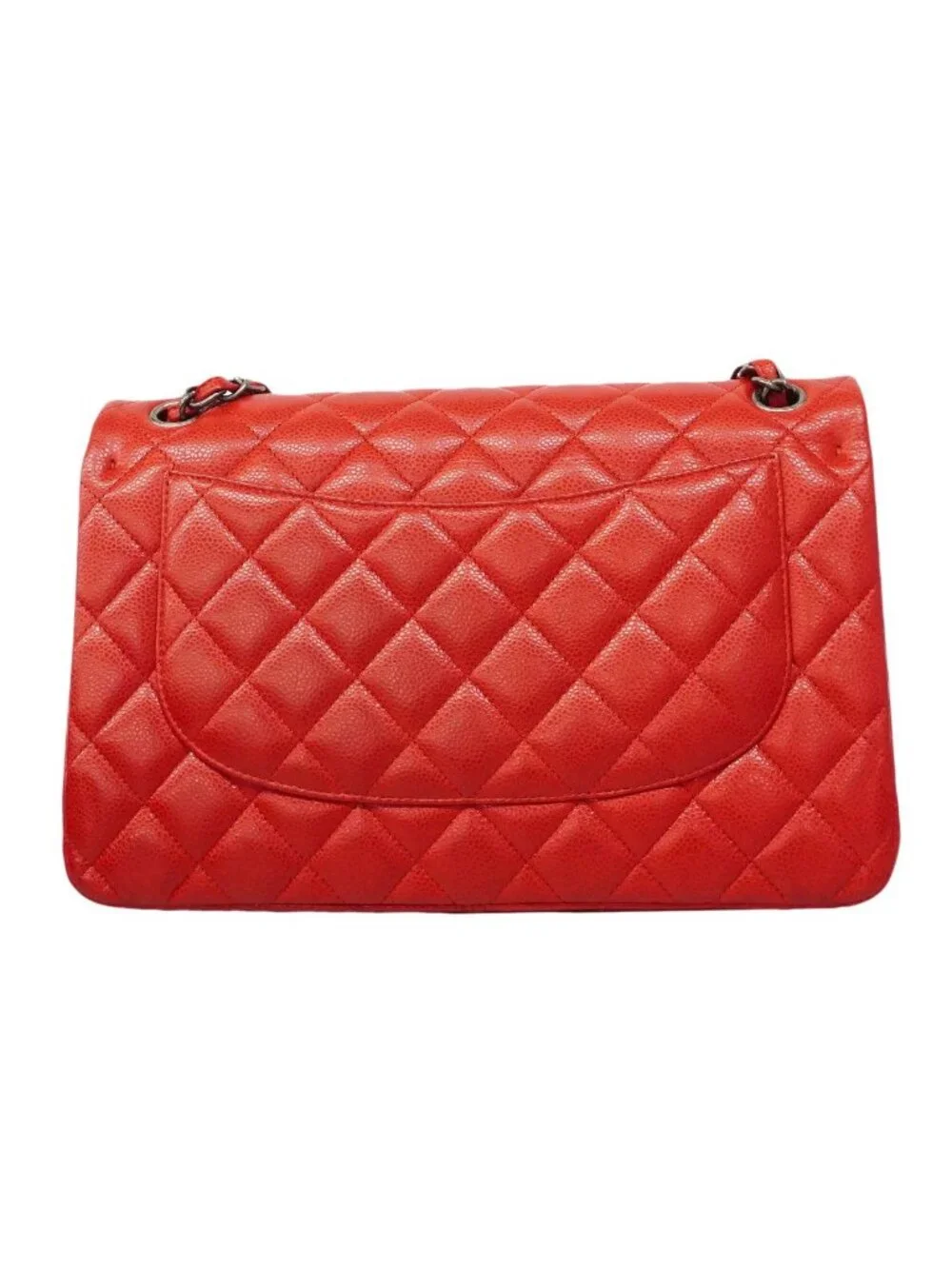 Chanel Shoulder Bag Maxi Quilted Caviar Leather Red Silver